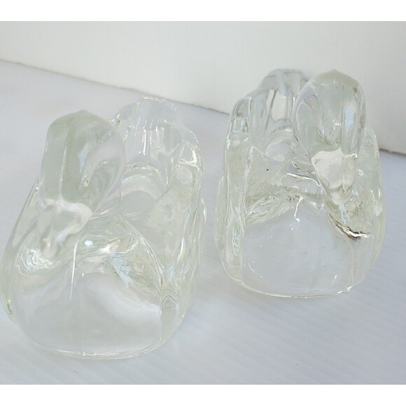 Vintage Lot Of 2  glass DUCK Personal ASHTRAY Pipe Holder Clear Trinket Dish 3" - Picture 7 of 12